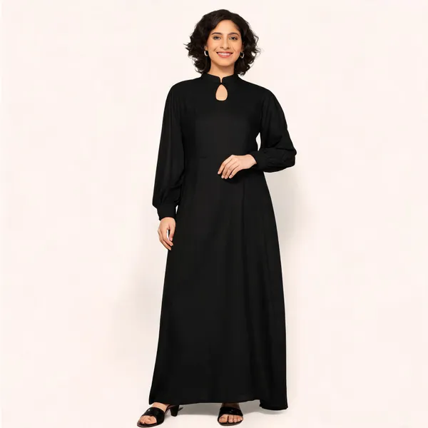 Black_Pure_Rayon_Keyhole_Neck_A-Line_Dress_For_Women