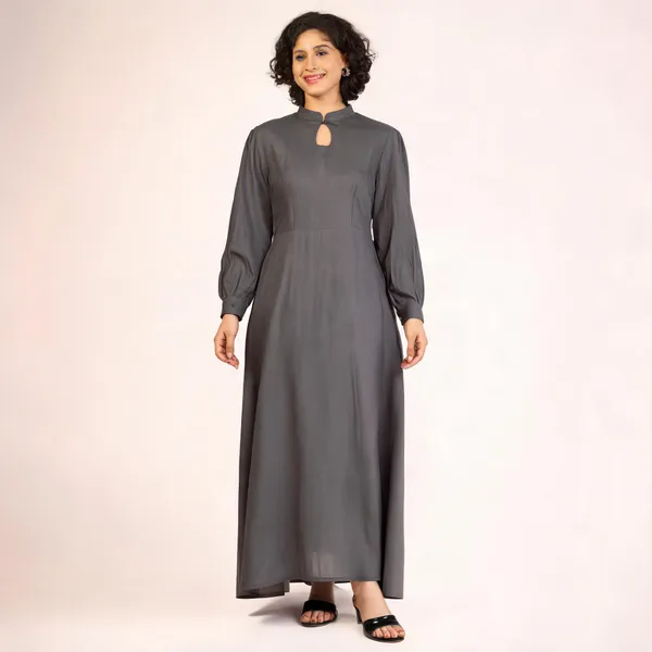 Grey_Pure_Rayon_Relaxed_Fit_Long_Sleeve_Maxi_Dress_For_Women