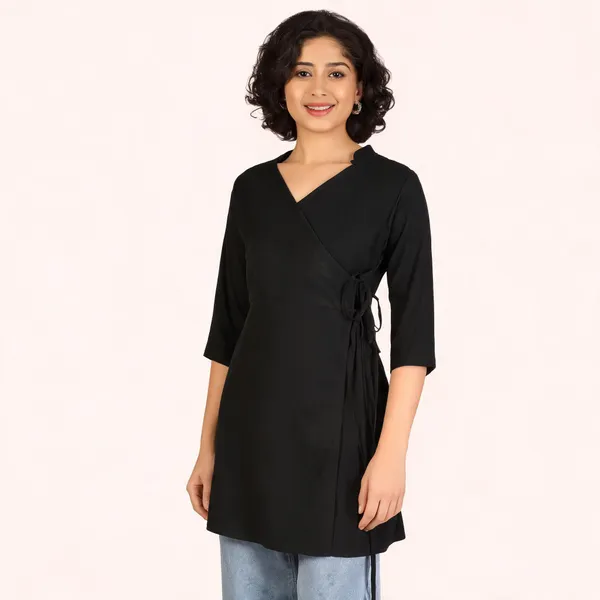 Black_Pure_Rayon_Wrap_Style_Tunic_For_Women