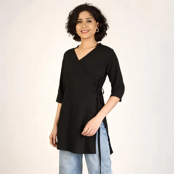 Black_Pure_Rayon_Wrap_Style_Tunic_For_Women