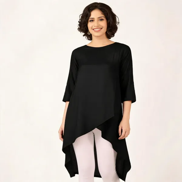 Black_Pure_Rayon_Asymmetric_Longline_Tunic_For_Women