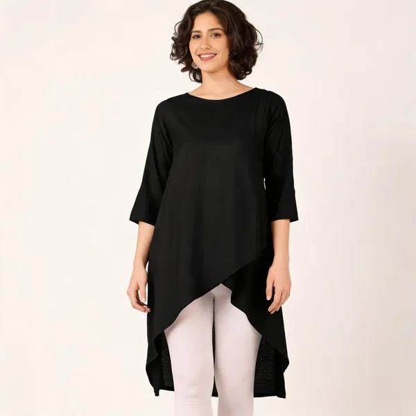 Black_Pure_Rayon_Asymmetric_Longline_Tunic_For_Women