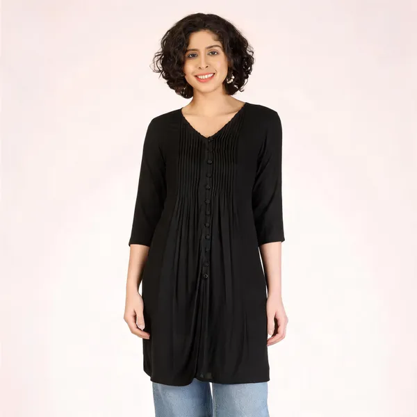 Black_Pure_Rayon_A-Line_Pleated_Tunic_For_Women