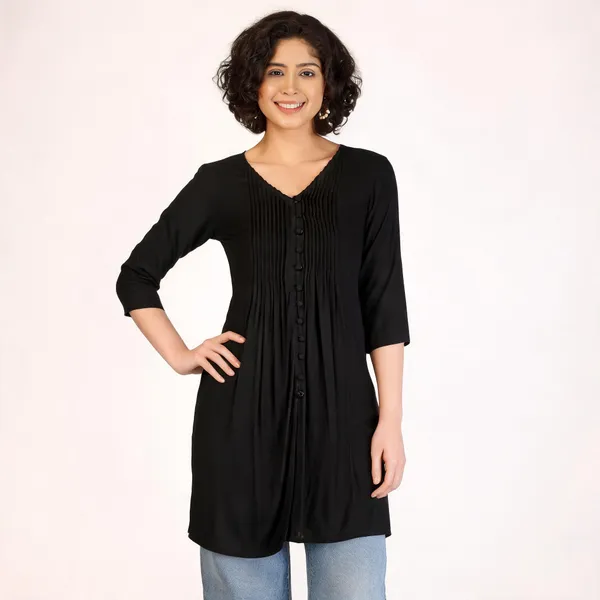 Black_Pure_Rayon_A-Line_Pleated_Tunic_For_Women