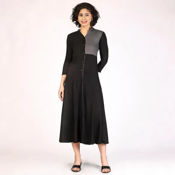 Black_Grey_Pure_Rayon_Color_Block_Midi_Dress_For_Women
