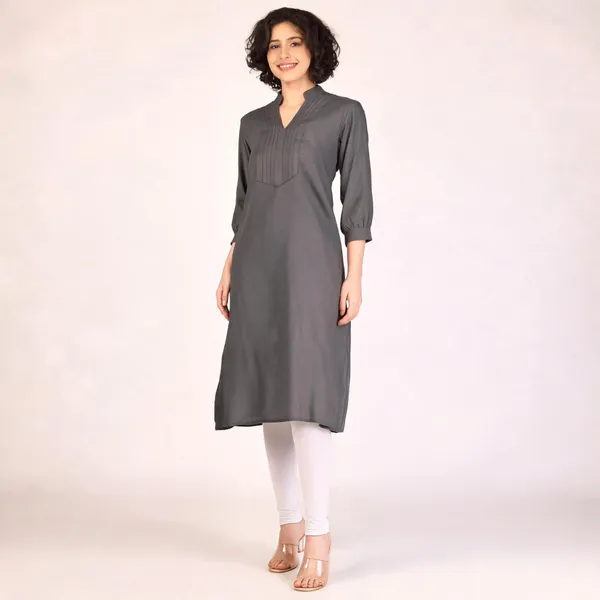 Grey_Pure_Rayon_Straight_Fit_Pintuck_Kurta_For_Women