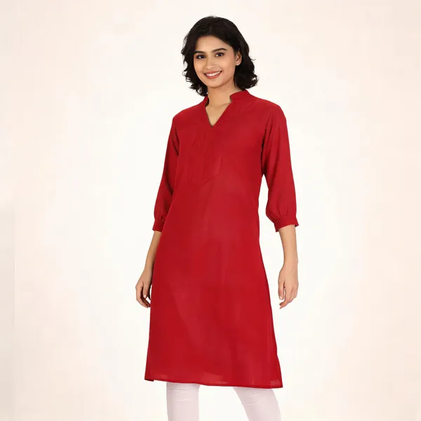 Red_Pure_Rayon_Pintuck_Straight_Kurta_For_Women