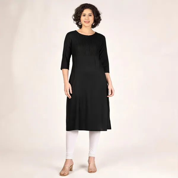 Black_Pure_Rayon_Pleated_Front_Straight_Kurta_For_Women