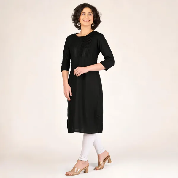 Black_Pure_Rayon_Pleated_Front_Straight_Kurta_For_Women