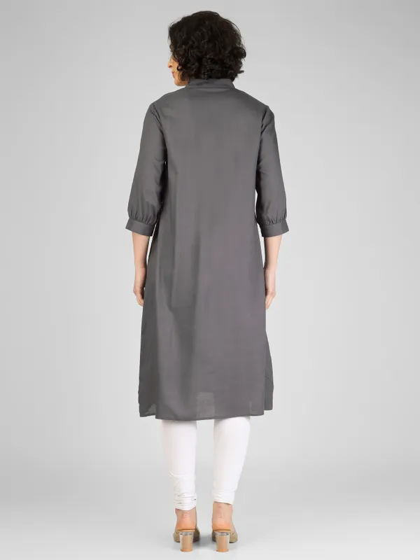 Grey_Pure_Rayon_Straight_Fit_Pintuck_Kurta_For_Women