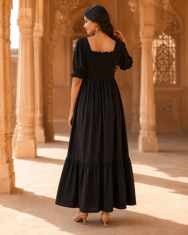 Black_Pure_Rayon_Smocked_Maxi_Dress_For_Women