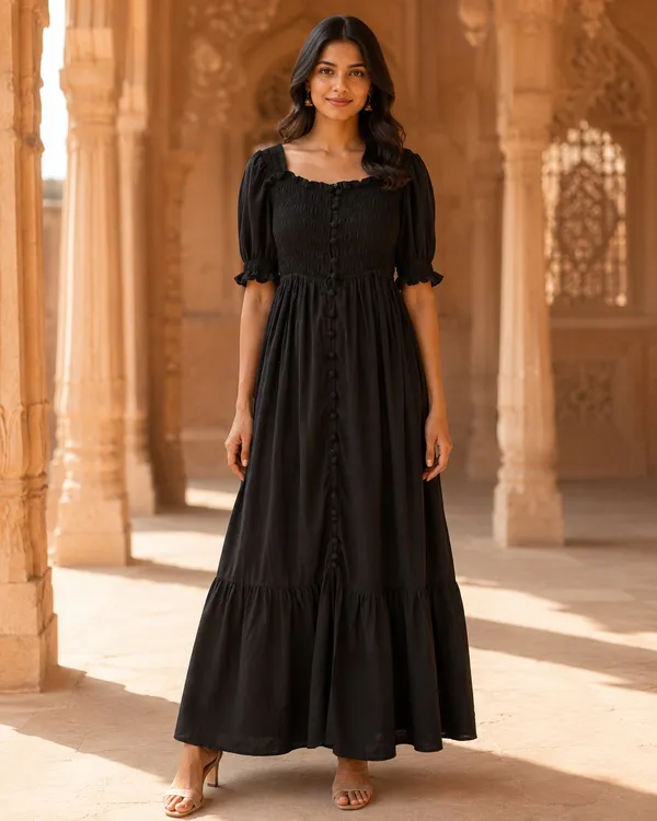Black_Pure_Rayon_Smocked_Maxi_Dress_For_Women