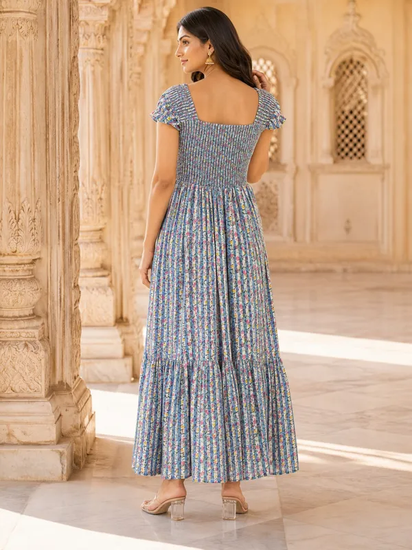 Blue_Pure_Rayon_Smocked_Floral_Maxi_Dress_For_Women