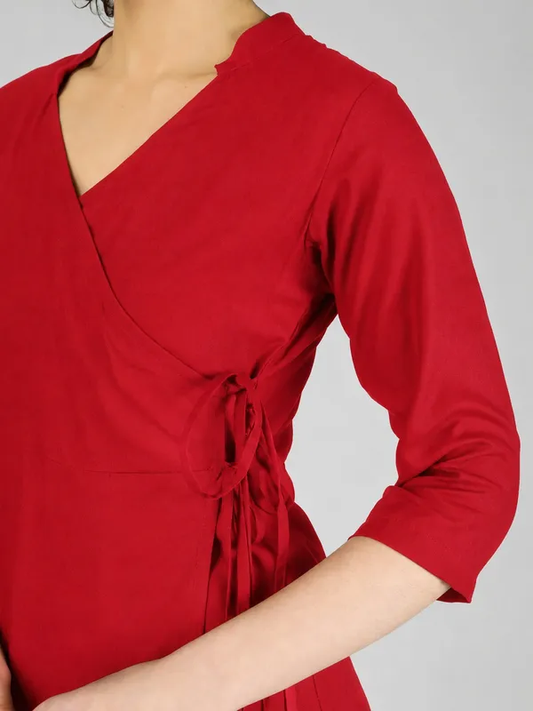 Red_Pure_Rayon_Wrap_Style_Kurta_For_Women
