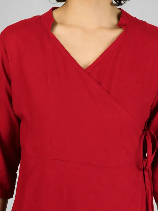 Red_Pure_Rayon_Wrap_Style_Kurta_For_Women