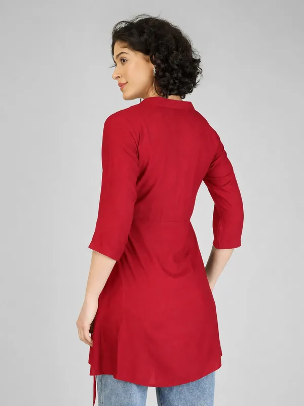 Red_Pure_Rayon_Wrap_Style_Kurta_For_Women