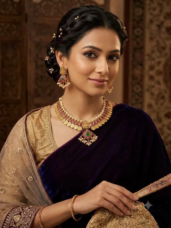 Antique_Gold-Plated_Goddess_Lakshmi_Kasu_Choker_Necklace_Set_with_Earrings