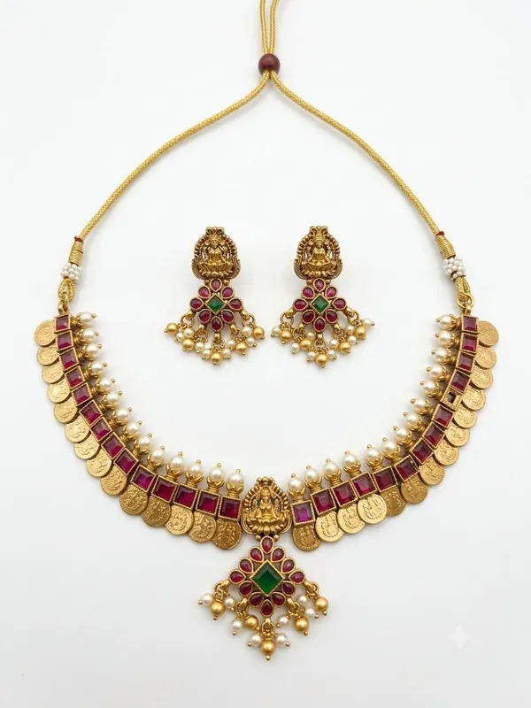 Antique_Gold-Plated_Goddess_Lakshmi_Kasu_Choker_Necklace_Set_with_Earrings