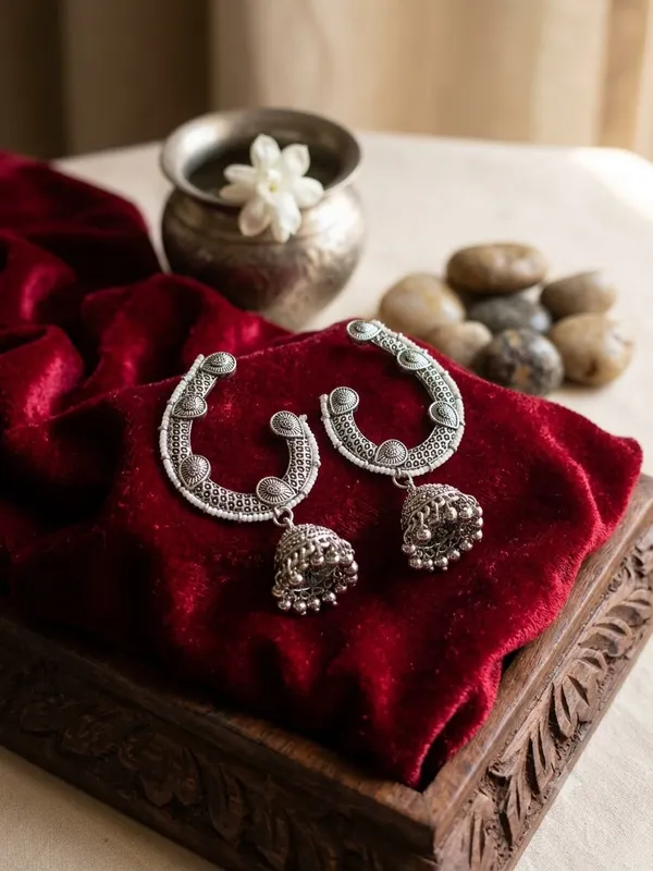 Chandani_Beaded_oxidized_silver_ear_cuff_Jhumka