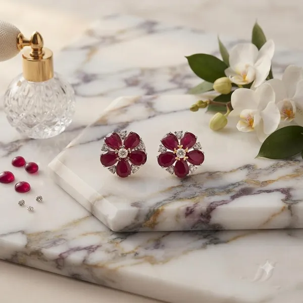 Elegant_Ruby_Red__Stone_Flower_Stud_Earrings