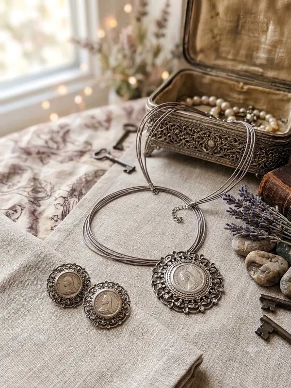 Empress_coin_Necklace_set_in_pure_brass_with_silver_polish