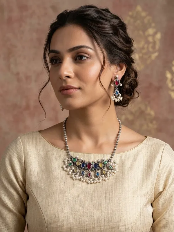 Navratan_silver_necklace_set