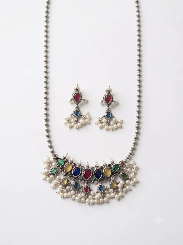 Navratan_silver_necklace_set
