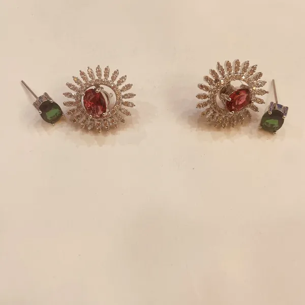 Elegant_Sun_Inspired_Stud_Earrings_With_Red_And_Green_Stones