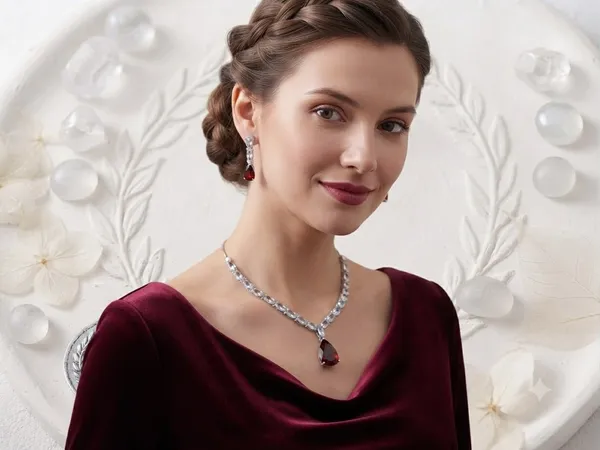 Silver-Toned_AD_Necklace_Jewellery_Set_wit_Ruby_red_teardrop_shape_stone