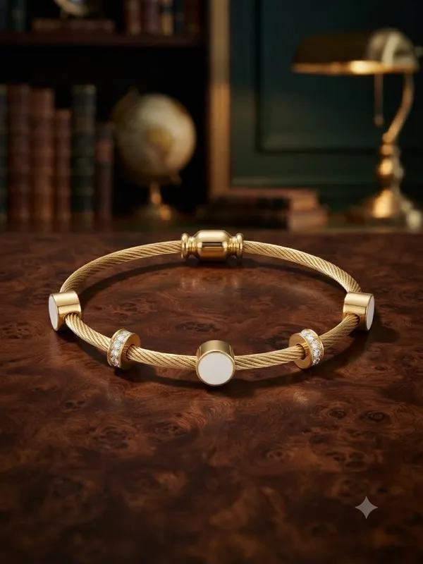 Gold_Plated_Bracelet_With_white_Stone_Accents_and_magnetic_closure
