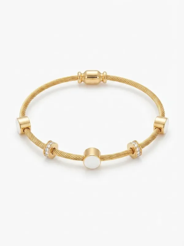Gold_Plated_Bracelet_With_white_Stone_Accents_and_magnetic_closure