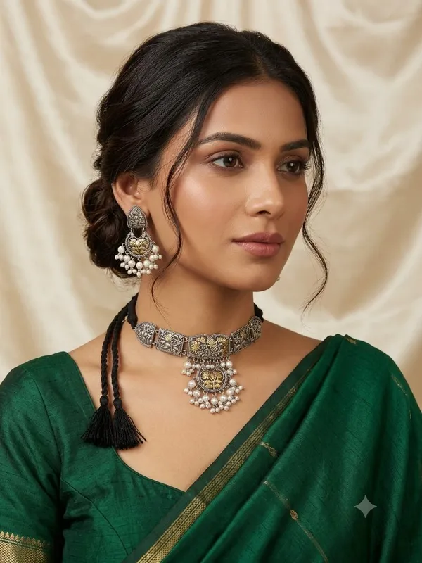 Gulnar_Dual_-_Tone__floral_choker_set_with_pearl_drops_and_matching_earring