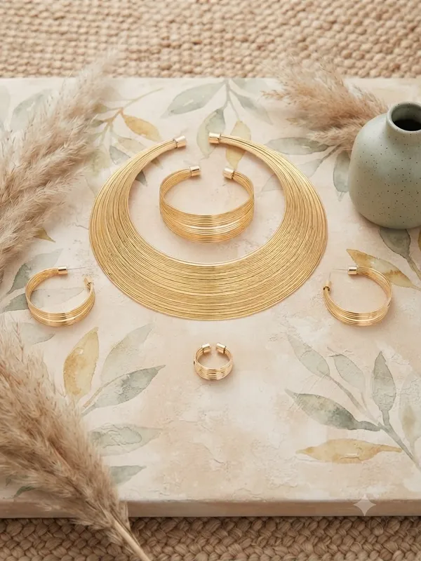 Elegant_Gold_Toned_Choker_set_with_bracelet,_earrings_and_ring