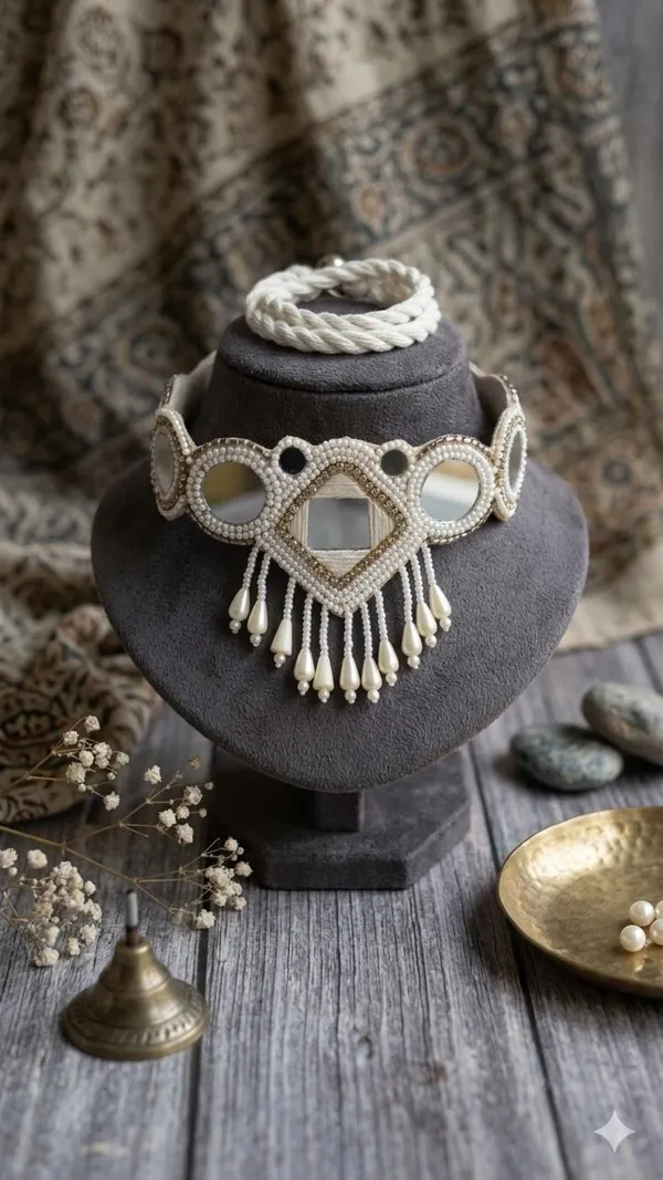 White_beaded_mirror_work_trendy_choker_set