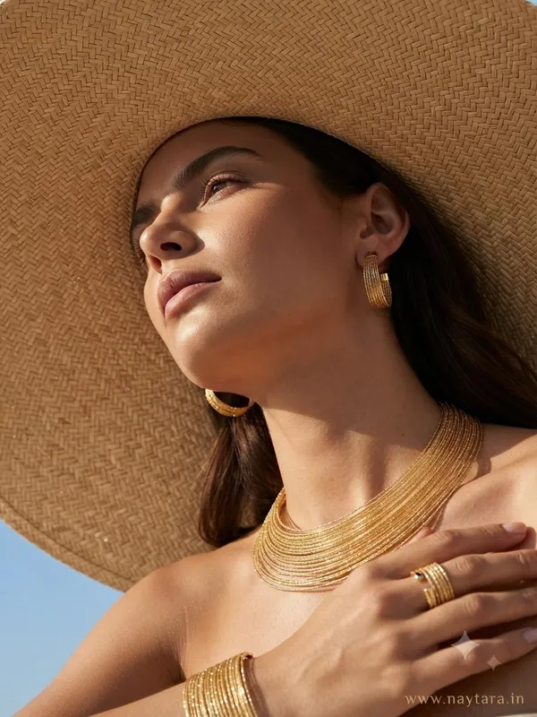 Gold-Toned_Multi-Strand_Mesh_Statement_Jewellery_Set