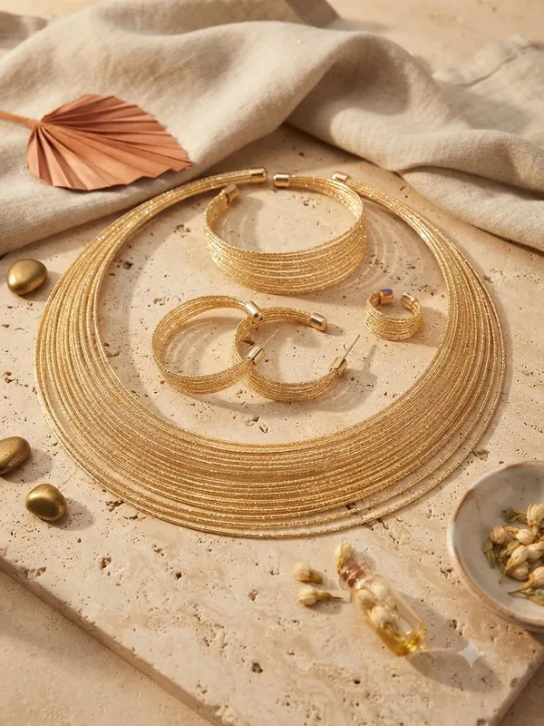 Gold-Toned_Multi-Strand_Mesh_Statement_Jewellery_Set