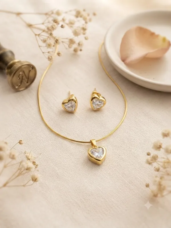 Elegant_Heart_shape_Pendant_chain_and_studs_,Anti_Tarnish