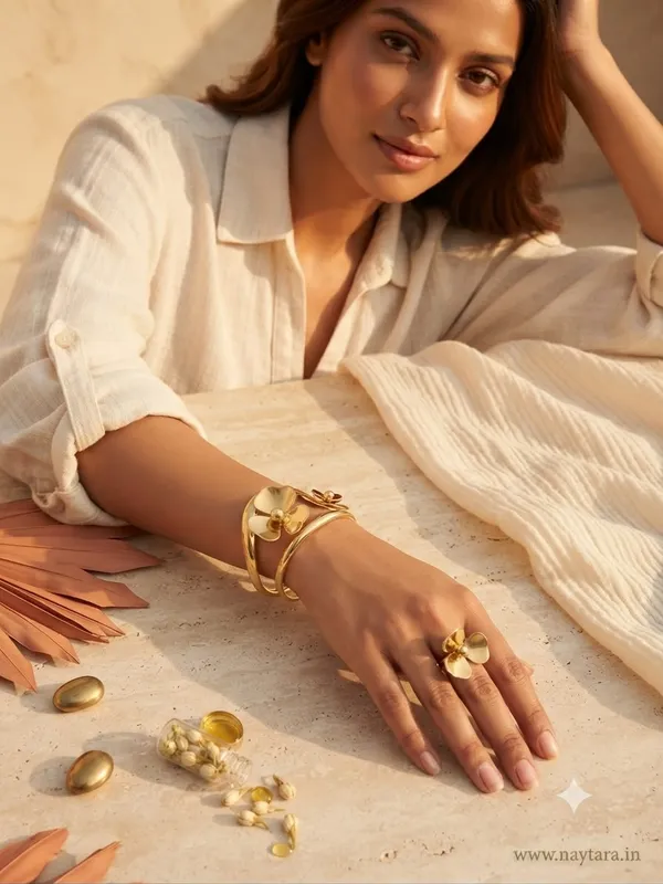 Statement_Gold_Floral_Cuff_with_Ring_(Anti_Tarnish)