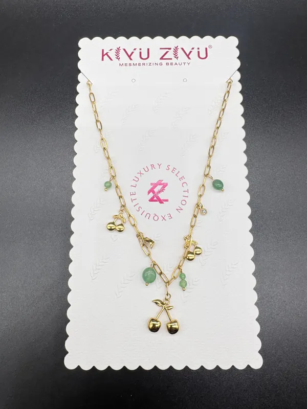 Elegant_Cherry_Pendant_Necklace_With_Gold-Tone_Chain_And_Green_Bead_Accents