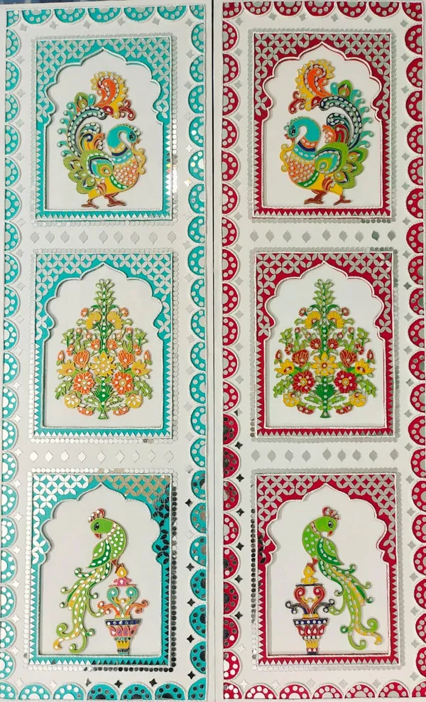 Traditional_Indian_Decorative_Wooden_Panel_With_Peacock_And_Floral_Motifs_-_Turquoise_/_Red_Border