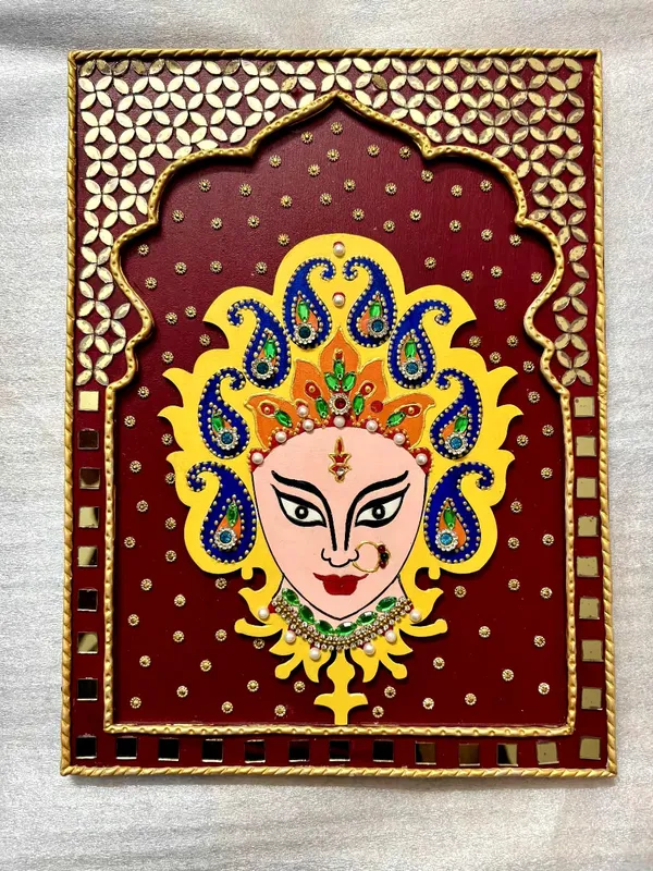 Handcrafted_Goddess_Durga_Face_Wall_Art_With_Golden_Border_And_Embellishments