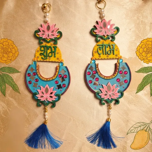 Decorative_Handcrafted_Lotus_Shubh_Labh_Door/_Wall_Hanging_Pair