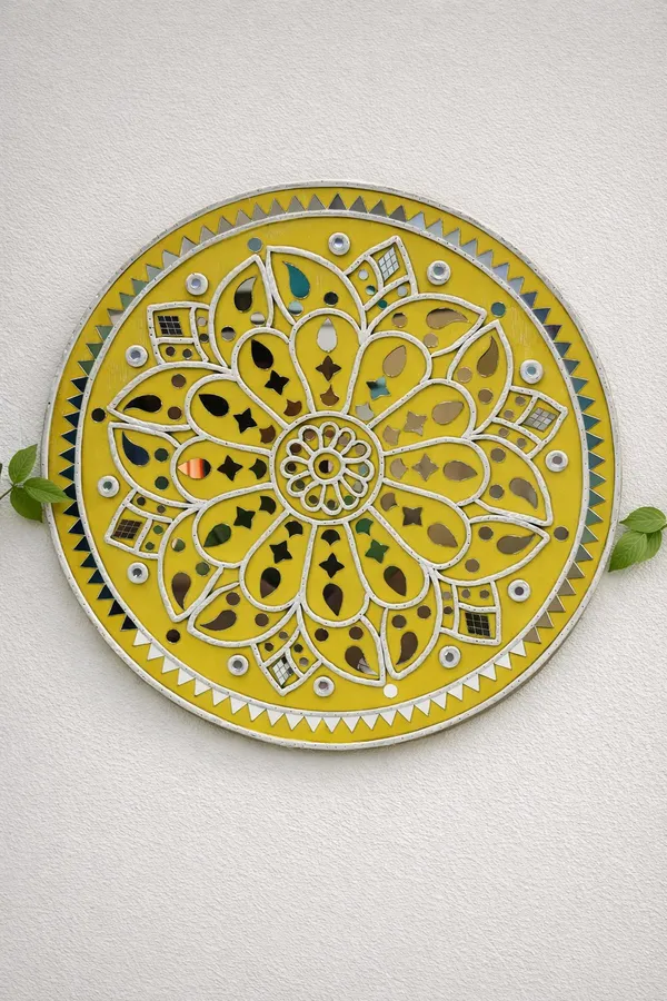 Handcrafted_Decorative_Lippan_Art_Round_Wall_Hanging_-_Yellow