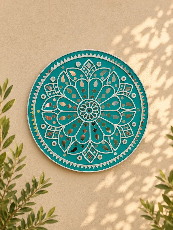 Handcrafted_Decorative_Lippan_Art_Round_Wall_Hanging_-_Teal