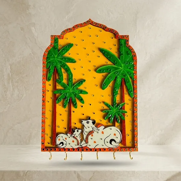 Hand-Painted_Lotus_Pitchwai_Art_Wall_Key_Holder_with_Robust_Brass_Hooks