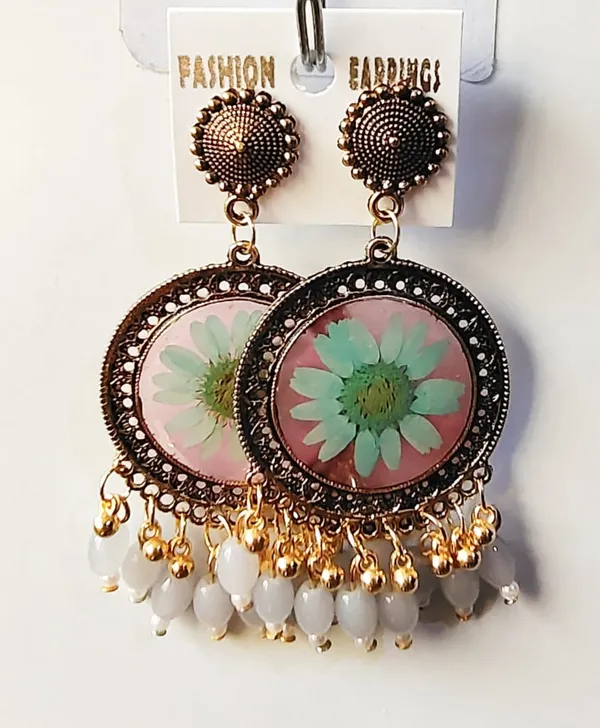 Handcrafted_Real_Pressed_Floral_Elegant_Resin_Chandbali_Earrings_With_White_Beads