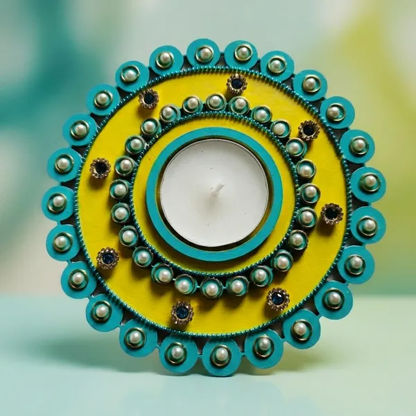 Decorative_Handcrafted_Traditional_Yellow_&_Turquoise_Rangoli_Pattern_Tea_Light_Candle_Holder