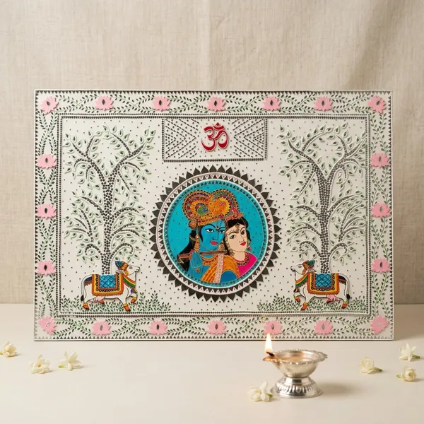 Shri_Radha_Krishna_Handcrafted_Lippan_Fusiion_Folk_Art_Wall_Decor/_Temple_Backdrop