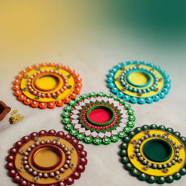 Decorative_Handcrafted_Traditional_Rangoli_Pattern_Tea_Light_Candle_Holder_-_Multicolor_(Set_Of_5)