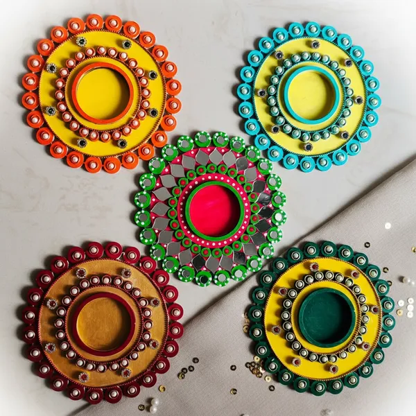 Decorative_Handcrafted_Traditional_Rangoli_Pattern_Tea_Light_Candle_Holder_-_Multicolor_(Set_Of_5)